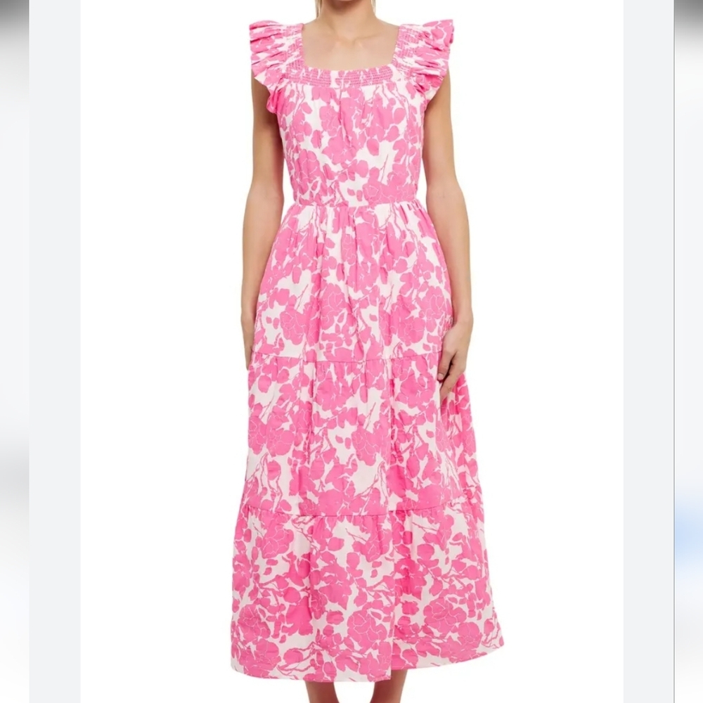 English Factory Floral Tie Back Tiered Cotton Dress, NwoT